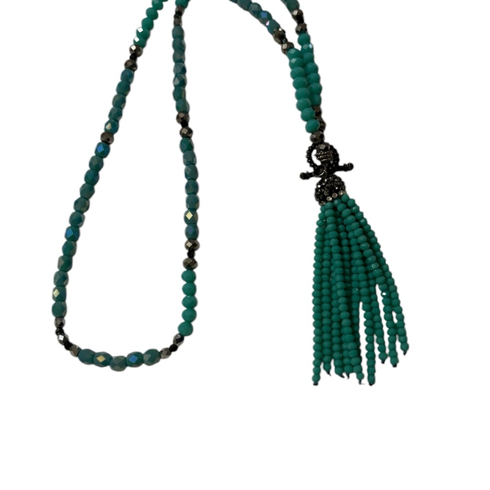 Turquoise Beaded Tassel Necklace - Elegant Women's Jewelry
